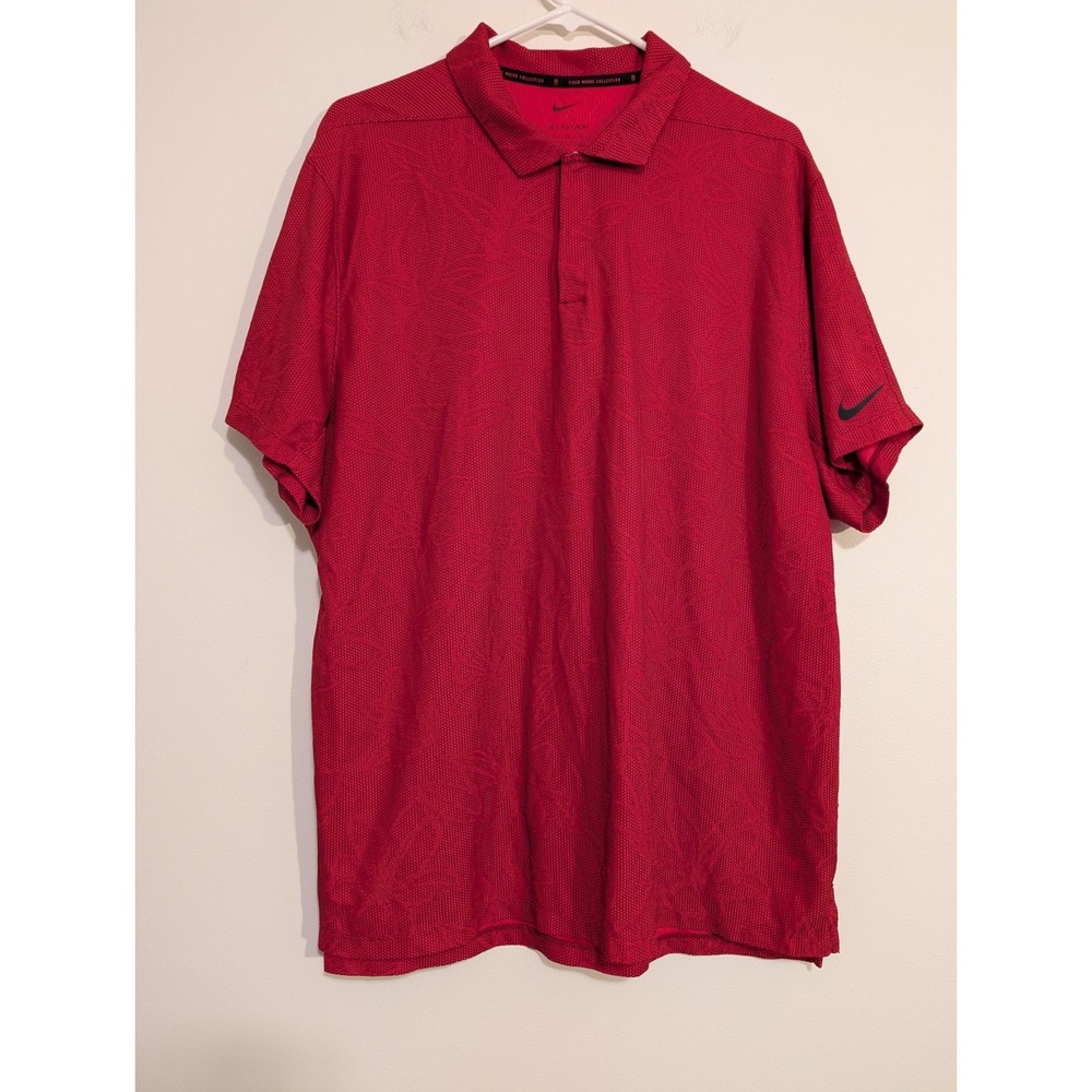 Nike Tiger Woods Men's‎ XL Red Floral Dri-Fit ADV Golf Polo Short Sleeve Shirt